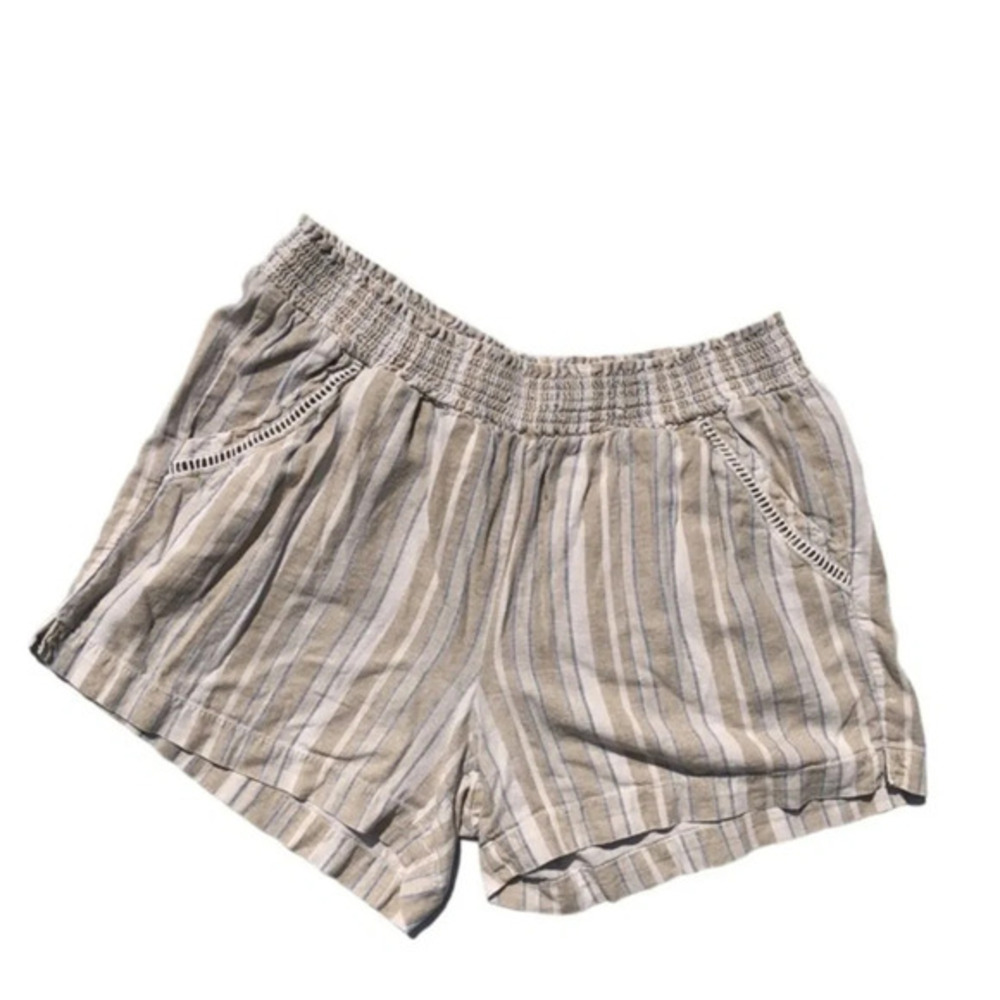 Briggs Tan Beige Linen Blend Elastic Waist Strap Pattern Short Size Large